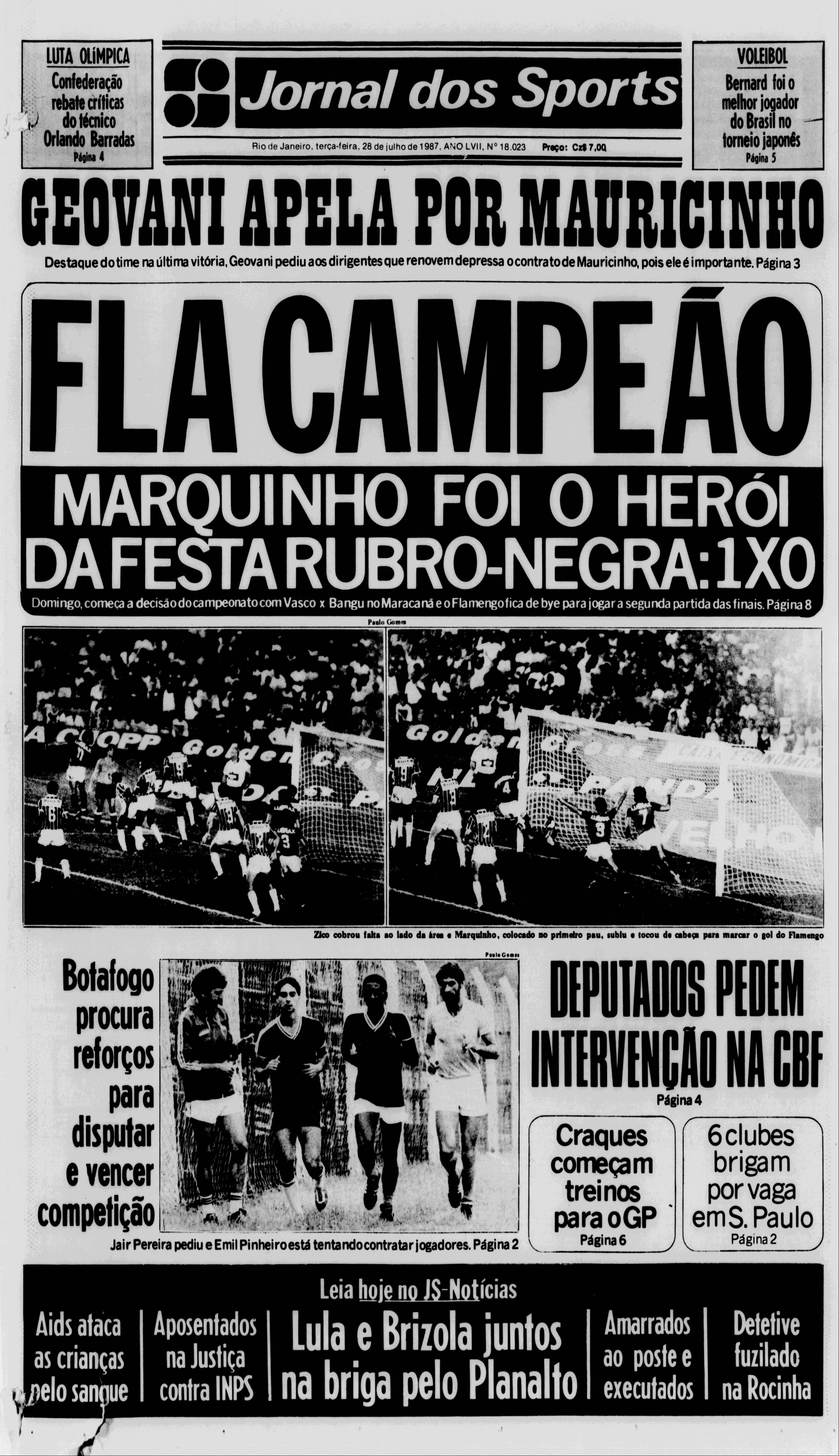 Jornal dos Sports (Flamengo Campeão Taça Eusebio de Andrade 1987)