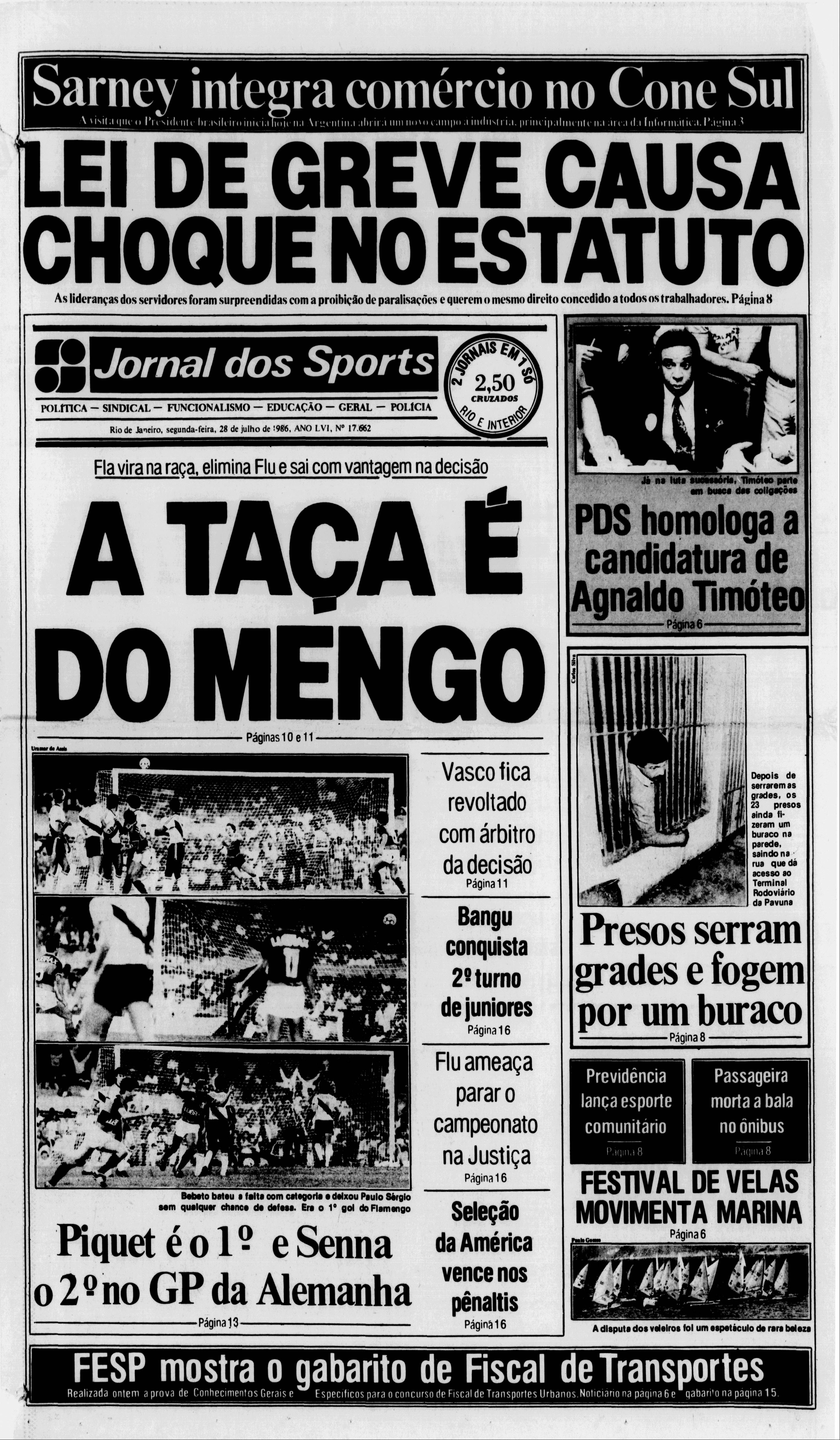 Jornal dos Sports (Flamengo Campeão Taça Rio 1986)