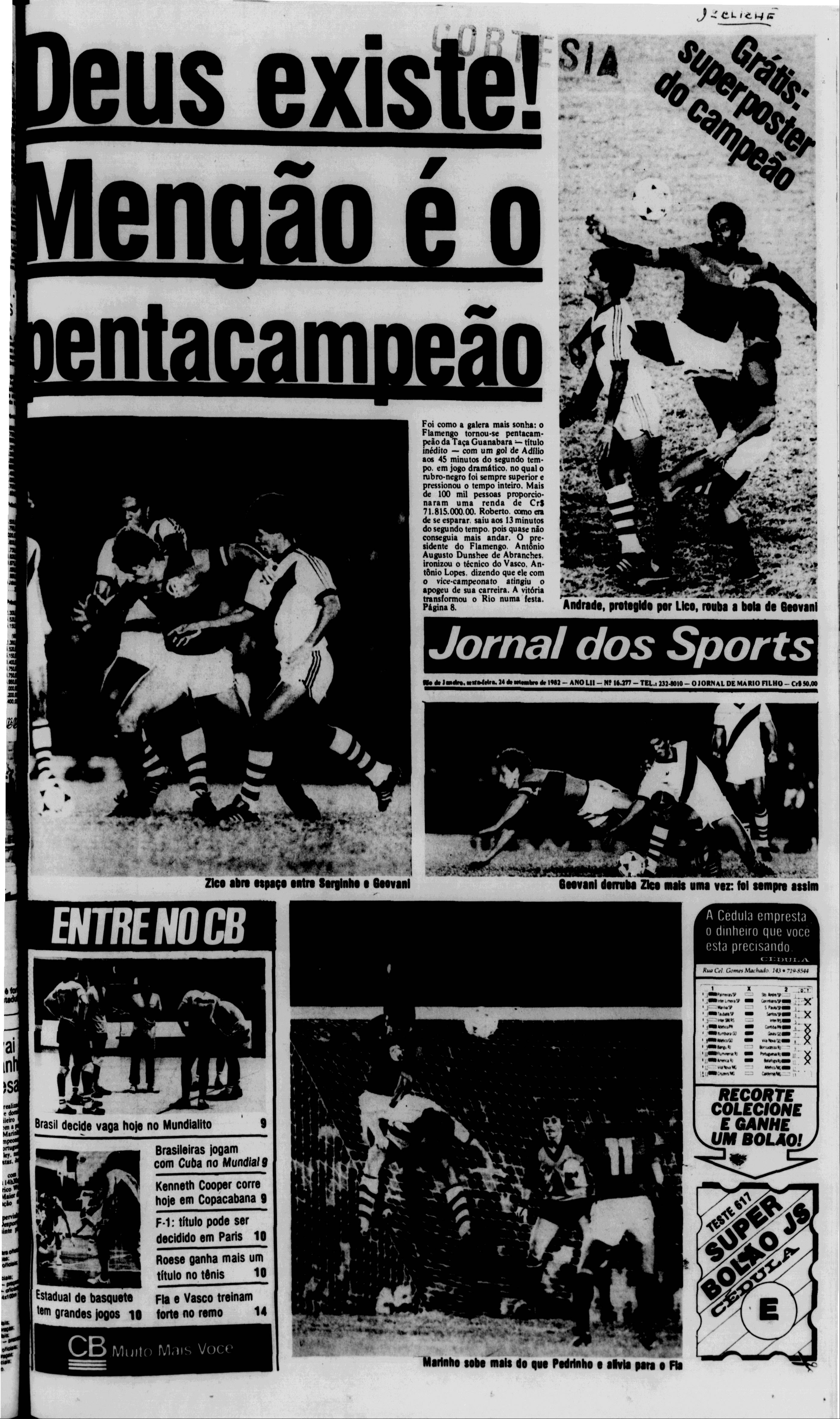 Jornal dos Sports (Flamengo Campeão Taça Guanabara 1982)
