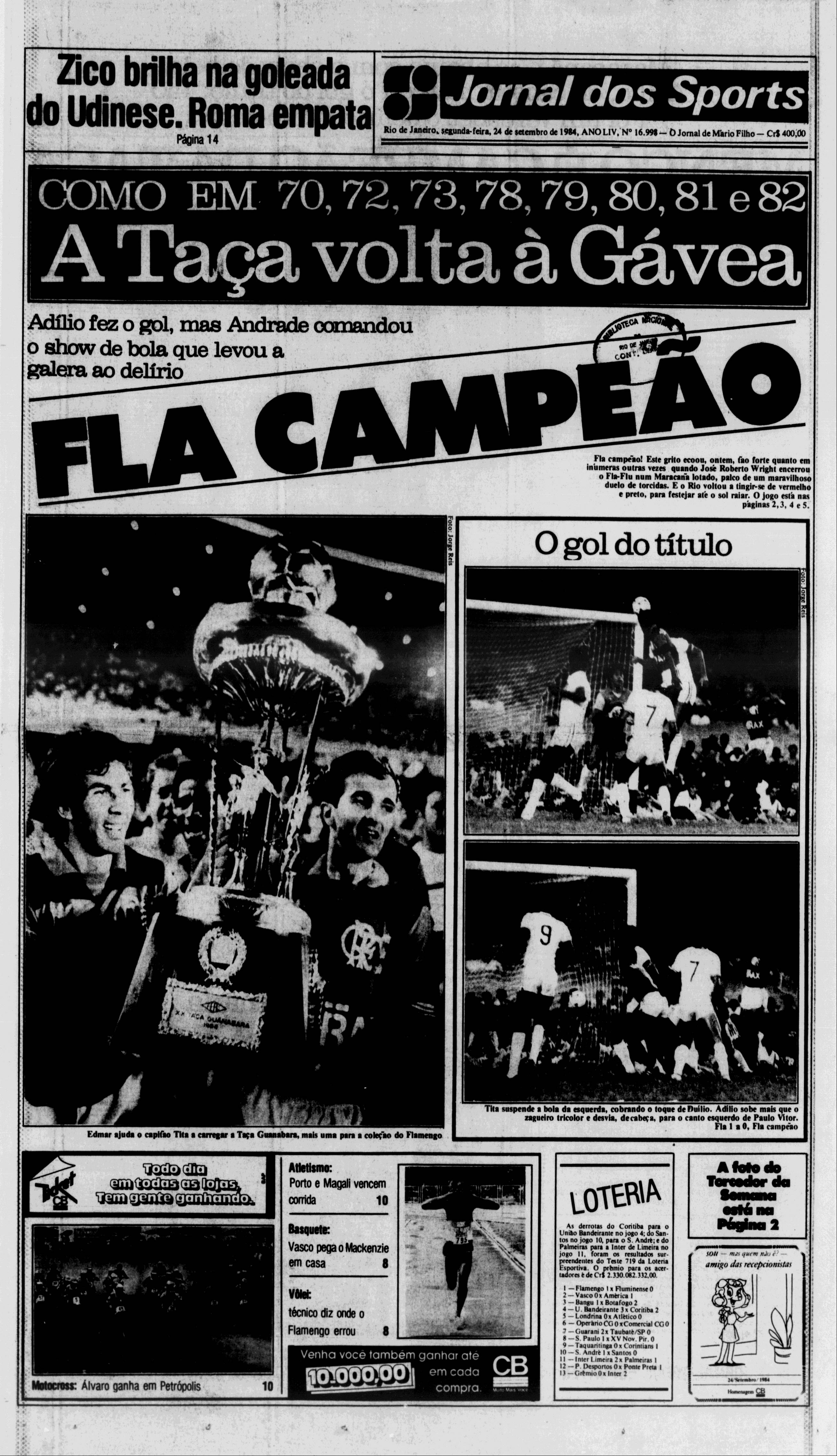 Jornal dos Sports (Flamengo Campeão Taça Guanabara 1984)