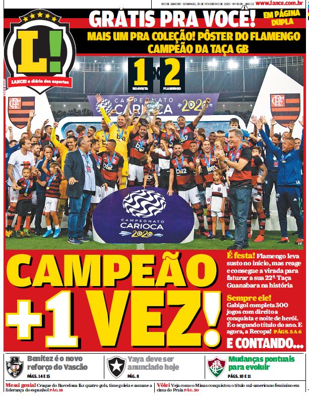Jornal LANCE (Flamengo Campeão Taça Guanabara 2020)