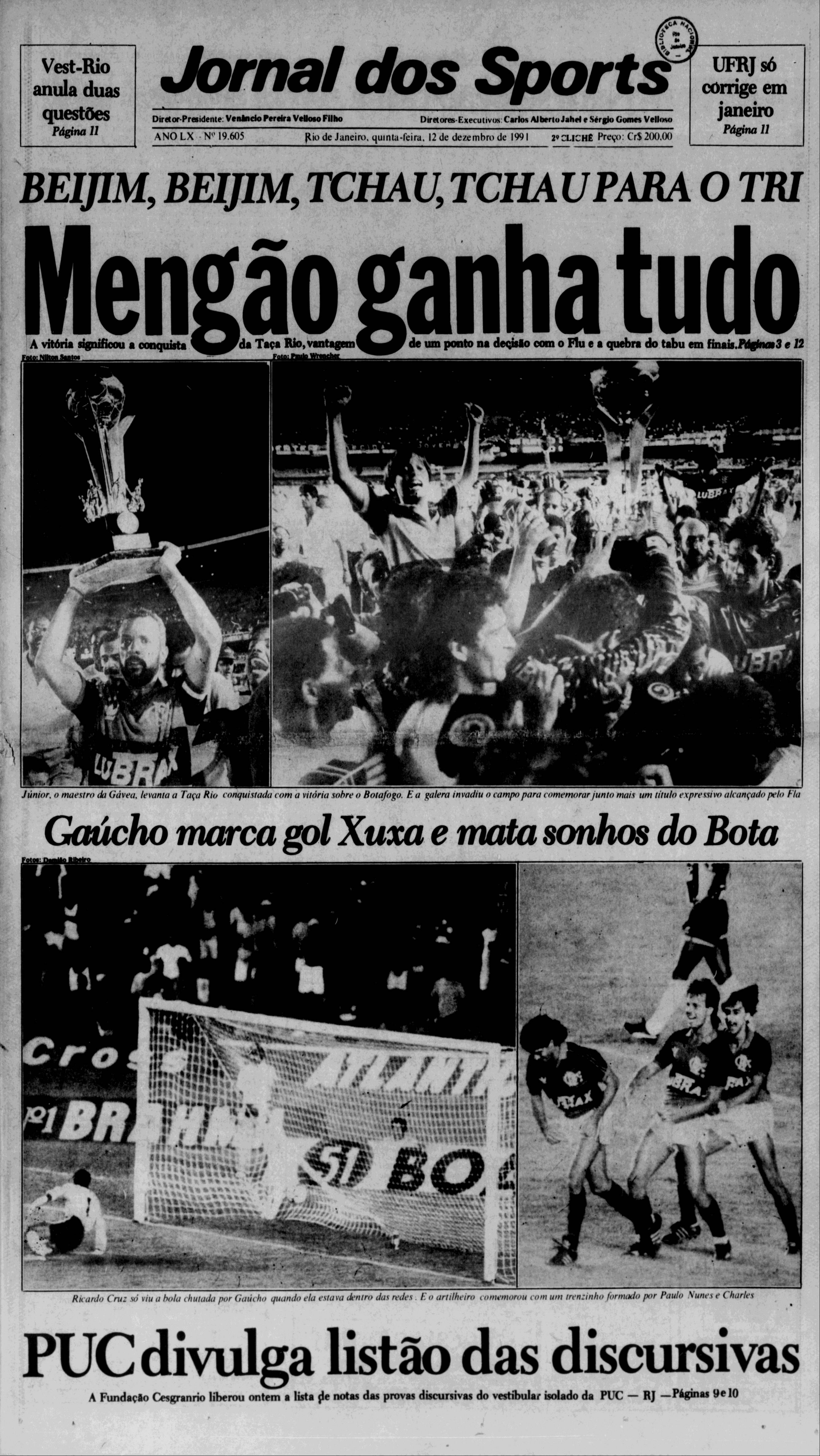 Jornal dos Sports (Flamengo Campeão Taça Rio 1991)