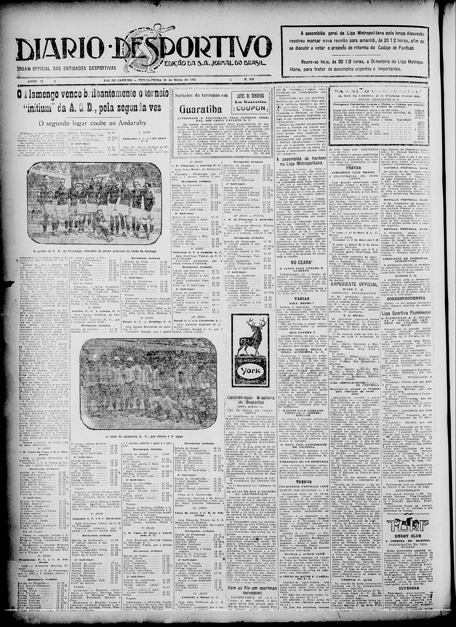 Jornal do Brasil (Flamengo Campeão Torneio Inicio Rio de Janeiro 1922)
