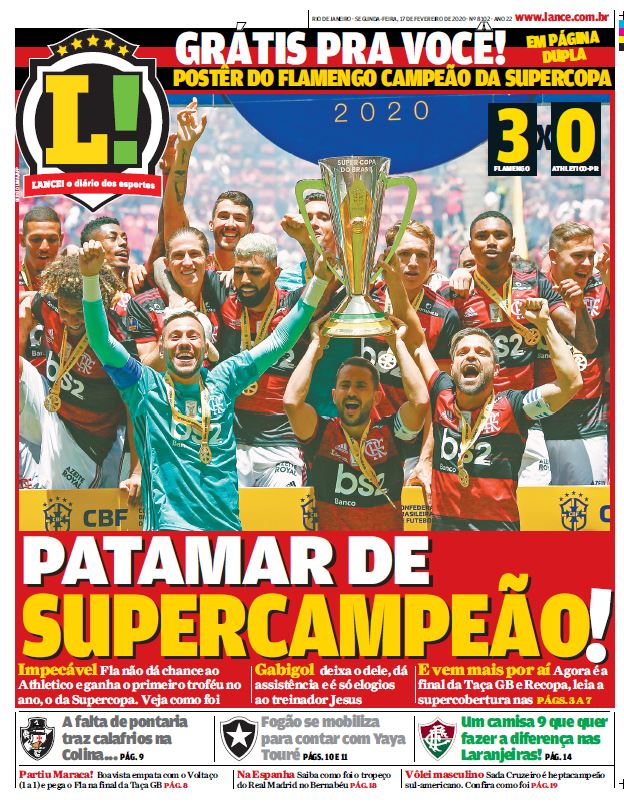 Jornal LANCE (Flamengo Campeão Supercopa do Brasil 2020)